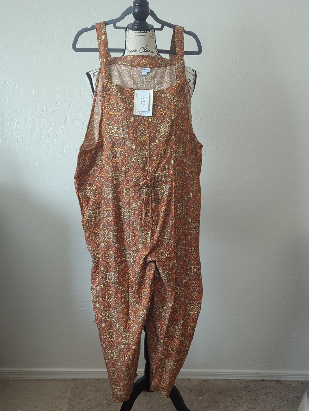 Lularoe Juliet Printed Utility Jumpsuit Overalls- Rust Paisley